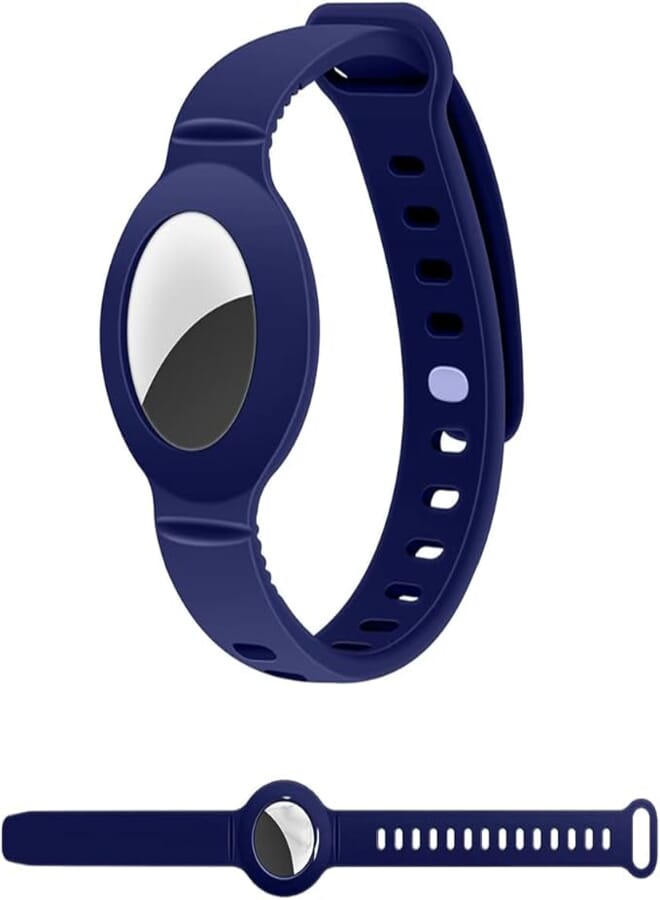 Goodern Compatible for Apple Airtag Watch Bands Silicone Adjustable Watch Bands Wristband for Airtag Anti Lost GPS Airtags Trackers Protective Case Easy to Attach for Toddler Kid Children Elders-Blue